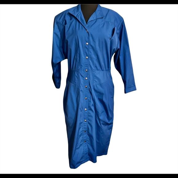 Vtg Deadstock Dolman Sleeve Pocket Elastic Back Utility Midi Dress 16P - Picture 4 of 8